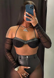 Black Halter Patchwork PU Leather Party