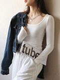 Autumn Winter Low Neck Undercoat Women's Spring Autumn Top Long sleeve Slim fit inside and outside-Outfit