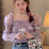 Women Mesh French New Summer Sweet Leisure Mid-calf Cozy Design Cute Lovely Print Student Long Sleeve Fashionable