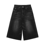 Women Black Y2k Style Baggy Denim Shorts Wide Leg Short Pants Fashion High Waisted Dark Wash Knee Length Jeans Female