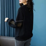 Lace Patchwork Pullovers Female Clothing Casual Round Neck Loose Spring Autumn Printed Korean Long Sleeve