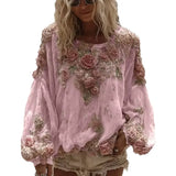 Hot 3D Digital Print Ladies Round Collar Retro Bohemian