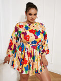 Size Printed Mini Dress with Braided