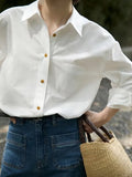 2025 New Women's French Retro White Shirt Loosely Set High-End Small Long-Sleeved