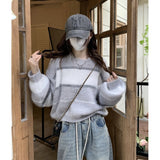 Celebrity Sweater Woman 2024 Spring And Autumn Collision Color Stripe Design Feeling Lazy, Loose, Thin And Gentle Pullover Girl-Outfit