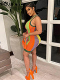Summer Streetwear Bodycon Dresses For Women 2022 Patchwork Halter Backless Mini Dress Women O Neck Sleeveless Dress