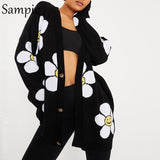 Loose Oversized Cardigans Women Winter Knitted Casual Y2K Sweater Long Sleeve Floral Cardigans 2021 Korean Fashion