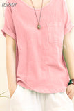 Loose Cotton Linen Blouse M-4XL Women 2023Summer Shirts Casual Short Sleeve O Neck Solid Shirt Lady Basic Tops New