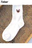 And Dog Pure Cotton Woman Harajuku Cartoon Animal Silver Dollar Manual Embroidery funny Socks & hosiery women Autumn