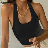 Sexy Women Knitted White Halter Off Shoulder Tank Tops 2021 Summer Black Skinny Club Basic Mini Vest Crop