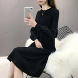 Size Loose Solid Casual O-Neck A-Line Autumn Winter Sweater Dress Female Dress Sweater Bottoming Maternity Spring