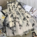 Fashion Butterfly Embroidery Mesh Skirt 2023 Summer New Office Lady Commute All-match Elastic Waist A-Line Midi