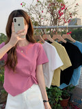 Irregular T-shirt Women Summer Skinny T Shirt Femme Solid Short Sleeve Korean Kpop Slim O-Neck Tshirt Woman Clothes Top-Outfit