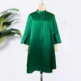 Large-Size Round-Neck Horn Sleeves Loose Thin-Skinny Casual Party Dress Girl