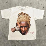 Men's T-Shirts Retro Portraits Print Short-Sleeved T-Shirts Y2k Gothic Harajuku Hip-Hop Couple Relaxed-Outfit