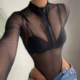 Black Sexy Mesh T-shirt See Through Women Tops Elegant Outfits Spring Backless Top Tees Skinny Streetwear