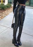 Black High Waist Tight Sexy Leather