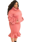 Plus Size Puffed Long Sleeve Hoodies And Fishtail Skirt 2 Piece