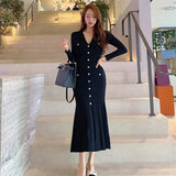 Knitted Dress 2025 Autumn And Winter New Long Sleeves Of Ocean Gas Single Buckle Bottom Dress Casual