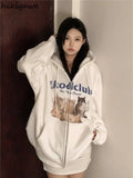 Hoodie Women Clothing Cat Print Long Sleeve Zipper Jackets 2023 Ropa Mujer Thicked Fashion Casual Hooned Y2k Sweatshirt-Outfit