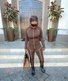 Casual Brown Tight Irregular Shirt and Pants