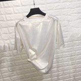 summer retro style stylish bright silk woman tops shiny loose short sleeve t-shirt sexy club aesthetic harajuku women