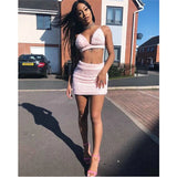 Arrival Women 2pcs Fluff Clothes Sets Sexy Hot Halter Crop Tops High Waist Skirts Female Sexy Bodycon Clubwear