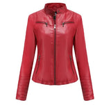 Faux Leather Jacket Autumn Winter Long Sleeve Plus Size Fashion Ladies Solid Zipper Biker Coat Female Casual