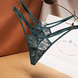 cut-out perspective women's underwear lace fashion cross belt bundled thong pearl decoration t pants embroidered