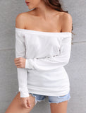 Women Top Sexy Slash Neck Off Shoulder Shirt Solid Color 2021 Summer Autumn Long Sleeve T-shirts Ladies Oversize