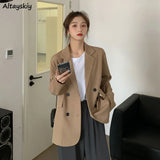 Women Loose Double-breasted Office Solid Korean Long-sleeve Spring Elegant Vintage Trendy Breathable Sweet College