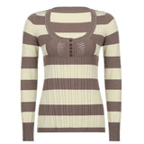 Y2K Striped Prepply Sweaters O Neck Retro Full Sleeve Jumpers Sweet Cute Pullovers Korean Chic Harajuku Tops