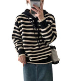 And Winter New Age-Reducing Sweater Gentle Korean Style Simple Striped Hooded Sweater Female Korean Version Slim Sweater-Outfit