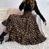 Printed Modest High Waist Elastic Waist Print Midi A-Line