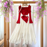 Gentle Wind Three-Dimensional Flower Collar Long Sleeve Knitted Mesh Tau Coop Ponopne Irregular Fairy