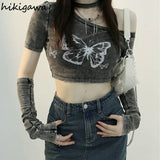 Crop Tops Y2K Clothing Shirts for Women Sexy Off Shoulder Tees Korean Irregular TShirt Summer Woman Halter T-Shirt-Outfit