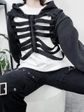 Women's Y2K Goth Cutout Zip-up Sweatshirt Grunge Long Sleeve Punk Harajuku Unisex Hooded Skeleton Hollow Pullovers-Outfit