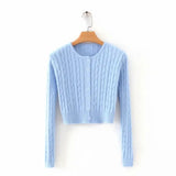 Autumn Knitted Long Sleeve Cropped Sweater White Casual Cardigan Crop Top Women Buttons Knitwear Korean Fashion