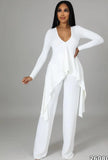 Knit V-Neck Irregular Top and Pants Elegant 2 Piece