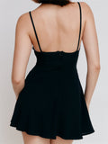 Women Summer Casual Mini Dress Lace Patchwork Sleeveless Spaghetti Strap Dress Backless Ruched Party Female Vestidos-Outfit