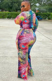 Print Africa Knotted Blouse and Pants 2 Piece