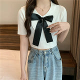 New Leisure Ice Cream Niche Chic Short T-Shirt Sweet Spicy Short-Sleeved Bow High-Rise Top