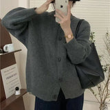 Collar Solid Color Knitted Button Cardigan Women's Long Sleeved Autumn New Style Loose Lazy Casual Sweater Jacket-Outfit