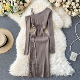 Shoulder Strap Dress Women Sexy Fashion Split Bodycon Dress Autumn Winter Elegant Off Shoulde Elastic Knitter