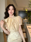 Special Price Does Not Return] Xixi Summer Thousands Of Gold Wind Bow Shirt Women's Long-Sleeved Top