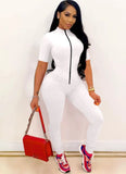 Sexy Turtleneck Short Sleeves Solid Zippers Skinny