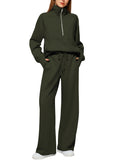 Women's Two-Piece Set Of Half Zipper Sweatshirt Wide Leg Sweatpants Casual Suit