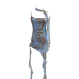 Spice Girls Irregularly Designed Lotus Leaf Edge Ribbon Sling Vest Tie Mesh Folding Top
