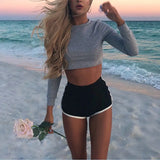 Women Blend 2021 Summer Short Pants Contrast Binding Side Split Elastic Waist Patchwork Casual Beach Party