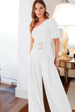 Elegant Puff Short Sleeve One Shoulder Loose Formal Jumpsuit with